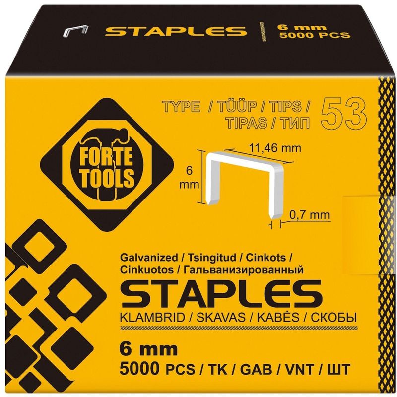 Kapëse metalike Forte Tools 53, 6mm, 5000 copë, metalike