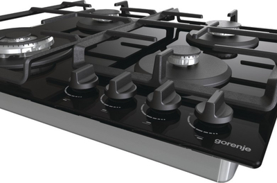 Hob me gaz Gorenje GTW641EB, 4 zona gatimi, kapak gize, i zi