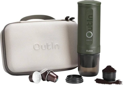 Aparat portabël espresso Outin Nano, elektrik, komplet udhëtimi, jeshile Forest Green