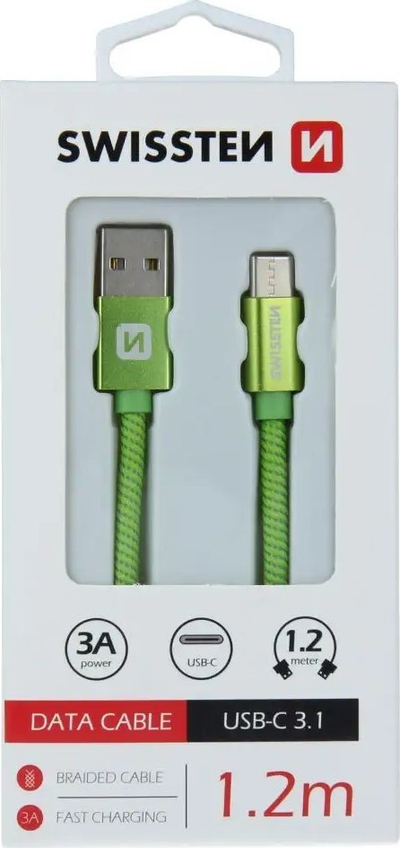 Kabllo USB Swissten USB A në USB C, 1.2m, 3A, e bardhë