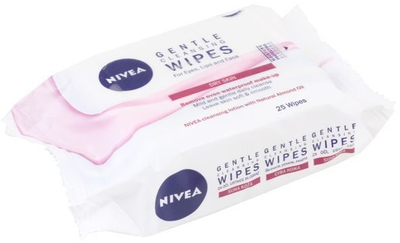 Влажни марамчиња за чистење Nivea Gentle Cleansing Wipes, за сува кожа, 25 парчиња, бели