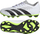 Këpucë futbolli për kalamaj Adidas Predator Accuracy.4 FxG J, taban FxG, për bar natyral, të bardha me detaje të zeza dhe jeshile neon