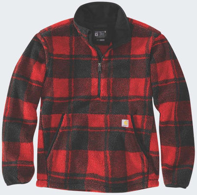 Bluza fleece Carhartt Relaxed Fit, për meshkuj, zinxhir 1/4, kuadrate të kuqe e zezë