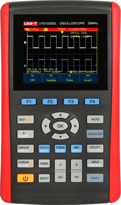 Oscilloskop portabël Uni-T UTD1025DL, dixhital, 25MHz, i kuq