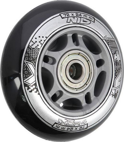 Goma për trotinet NILS Extreme 82A, PU 72x24mm, 4 copë + 8 kushineta (Abec-9 Krom), të zeza / hirta