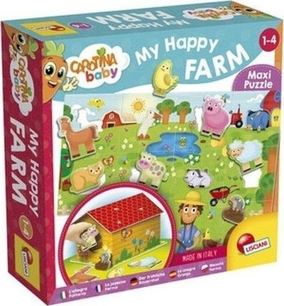 Set edukativ Lisciani Carotina Baby My Happy Farm, puzzle për kalamaj, shpi 3D, me ngjyra