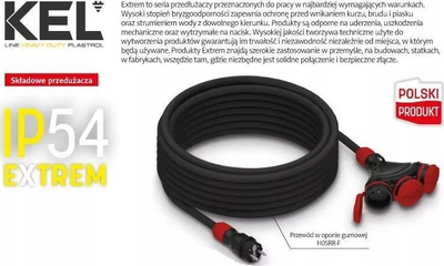 Zgjatëse ndërtimi KEL Extrem X3, 3 priza, 5m, IP54, e zezë e kuqe