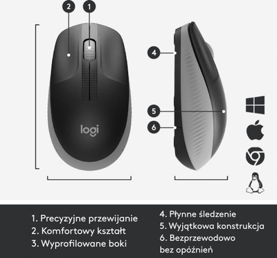 Maus Logitech M190 (910-005906), i zi / hirtë