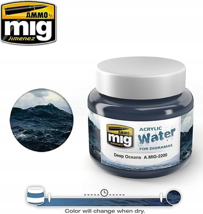 Xhel akrilik për modele Ammo by MIG Deep Oceans MIG 2200, 250ml, efekt ujë i thellë, blu e errët