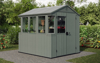 Shtëpizë kopshti Keter Potting Shed 6x8, 190x244x221cm, me rafte dhe dritare, gri