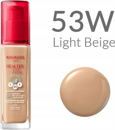 Fondatinë Bourjois Healthy Mix Clean and Vegan, 30 ml, ngjyra 53W Light Beige