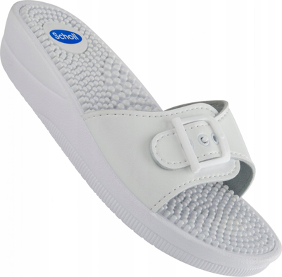 Klompa Scholl Clog Supercomfort për goca, profesionale, lëkurë, të bardha