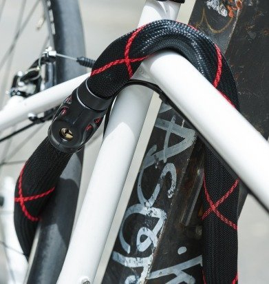 Bravë zinxhir për biçikletë ABUS Steel O Chain Ivy 9210, 140cm, çelik i fortë, e zezë me të kuqe