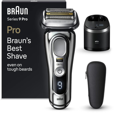 Rroje elektrike Braun Series 9 Pro 9486cc, stacion pastrimi dhe karikimi 5 nivele, Wet&amp;Dry, argjend