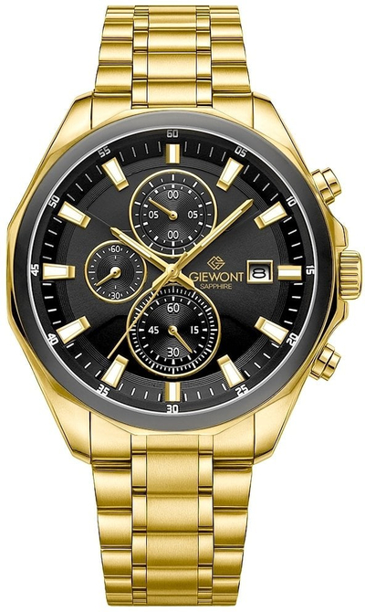 Orë burrash Giewont Chronograph GW7290-B4, xham safir, kronograf, e artë e zezë