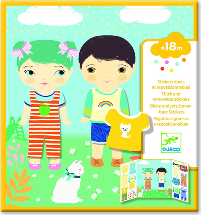 Set ngjitësash Djeco Thick and Removable Stickers Clothes, të trasha, të heqshme, shumëngjyrëshe