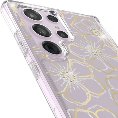Маса за телефон Case Mate Floral Gems, за Galaxy S23 Ultra, проѕирна, со златни цветови