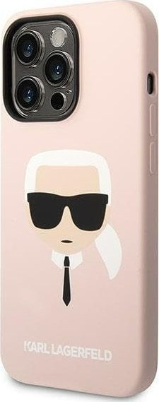 Kapak telefoni Karl Lagerfeld Silicone Karl`s Head për iPhone 14 Pro Max 6.7", me MagSafe, rozë e çelët