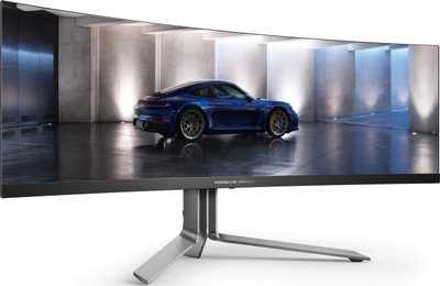 Гејминг монитор АОК Порше Дизајн PD49, 49", DQHD QD-OLED, црно сребрен