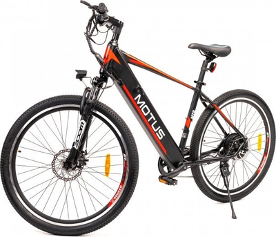 Biçikletë elektrike malore Motus MTB 27.5, motor 250W, bateri 36V 12.5Ah, e zezë me portokalli