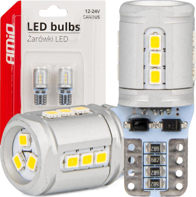 Llamba LED CANBUS AMIO T10 W5W 15x2016 SMD, 12V 24V, e bardhë