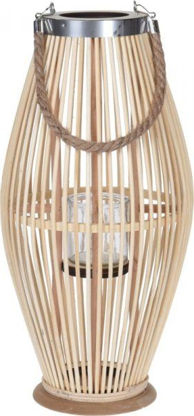 Fener dekorativ H&amp;S Collection Lantern, bambu, për qiri, jeshile natyrale