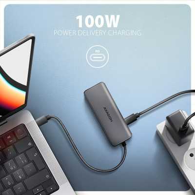 USB hub Axagon HMC-5H8K, 5 në 1, HDMI 8K, PD 100W, gri