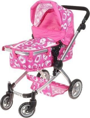Kerriollë për kukulla Adar Deep Doll Stroller M2102, skelet metalik, me shportë poshtë, rozë me të bardhë