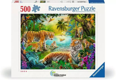 Puzzle Ravensburger “Tigers in the Oasis”, 500 copa, shumëngjyrësh