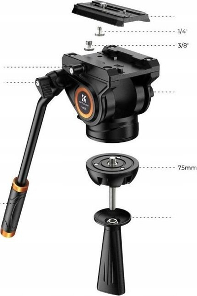 Tripod profesionist për video K&amp;F Concept KF09.121, 84–184 cm, kokë fluide 360°, i zi