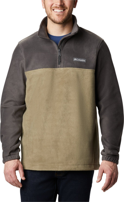Bluzë fleece për burra Columbia Steens Mountain Half Zip, gjysmë zinxhir, për trekking, gri me bezhë