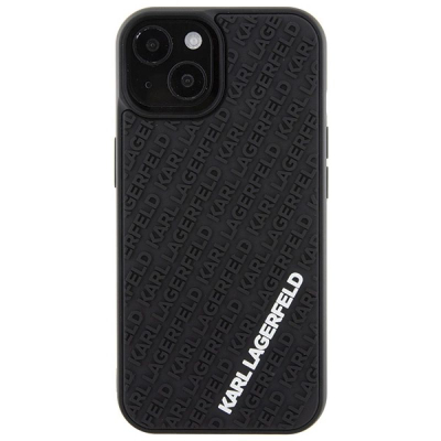 Futrollë Karl Lagerfeld 3D Rubber Multi Logo për iPhone 15 6.1", silikon TPU, e zezë