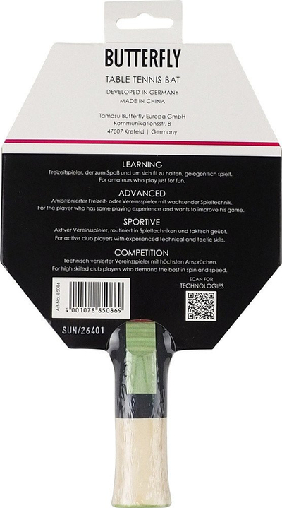 Raketë pingpongu Butterfly Dang Qiu DQX1, sfungjer 1.5mm, ITTF, e zezë