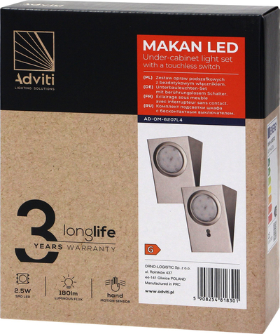 Ndriçues LED nën dollap me sensor lëvizjeje, set 2 copë, 4000K, inox