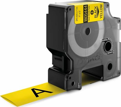 Kasetë etiketash DYMO Rhino Industrial Heat-Shrink, 24mm x 1.5m, print i zi mbi të verdhë