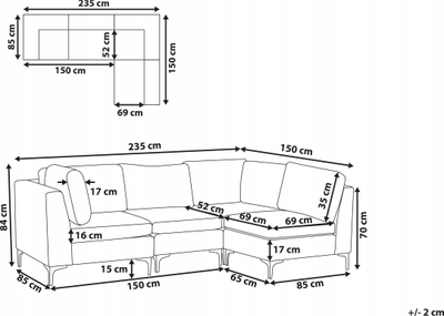 Divan qoshe Beliani Evja, 4 ulëse, modular, blu