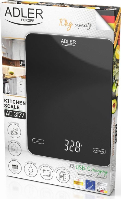 Peshore kuzhine Adler AD 3177b, 10kg, karikim USB Type C, xham e zezë