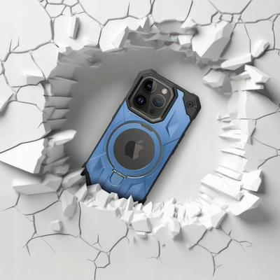 Maskë telefoni Kryt Armor Mag për iPhone 15 Pro, MagSafe, unazë stand, blu