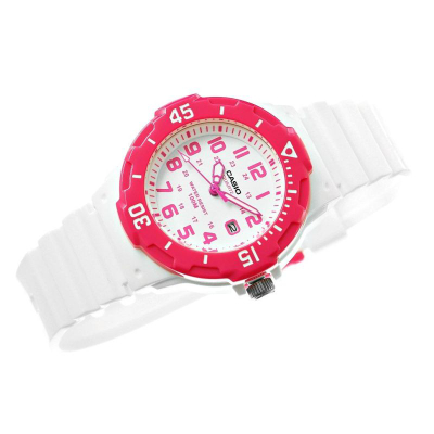Orë dore CASIO LRW-200H-4B, analoge, 100 m e papërshkueshme nga uji, e bardhë me roze