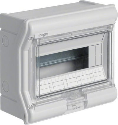 Kuti shpërndarëse modulare Vector VE110L, 1x10 module, montim sipërfaqe, IP55, gri
