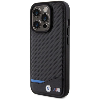 Futrollë BMW BMHCP15L22NBCK për iPhone 15 Pro 6.1", lëkurë karbon, e zezë