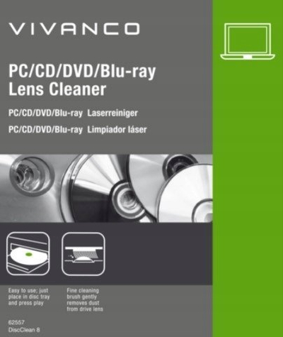 Disk pastrimi Vivanco DiscClean 8, për PC CD DVD Blu-ray, për lente lazer, i bardhë