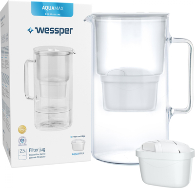 Ibrik filtri uji Wessper Aquamax Crystalline, 2.5L, qelq, i bardhë