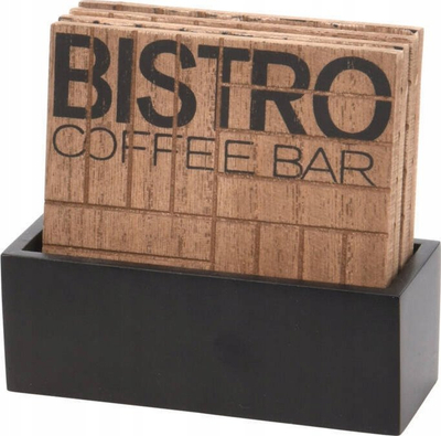 Set nënfiltërues gotash Bistro Coffee Bar, dru MDF, me mbajtëse, 5 copë