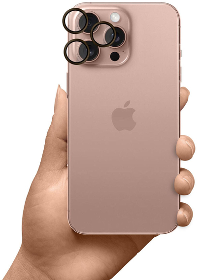 Mbrojtës kamere 3MK për Apple iPhone 16 Pro 16 Pro Max, HARDY Lens Protection Pro, xham 9H, kafe rozë