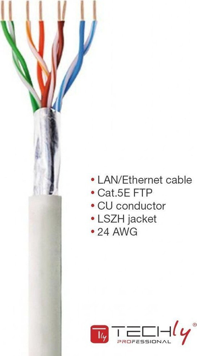 Kabllo rrjeti Techly CAT5E F UTP, bakër solid, LSZH, 305m
