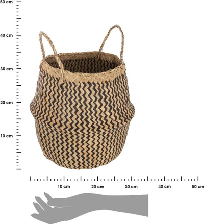 Shportë dekor për shpi me thupra dhe seagrass, 30 cm, me doreza, dyngjyrëshe