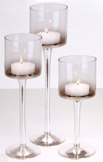 Set mbajtëse qirinjsh Stardeco DP2001390, 3 copë, qelq, gri e errët