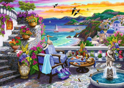 Puzzle Ravensburger Santorini Sunset, 300 copa, format i madh, shumëngjyrësh