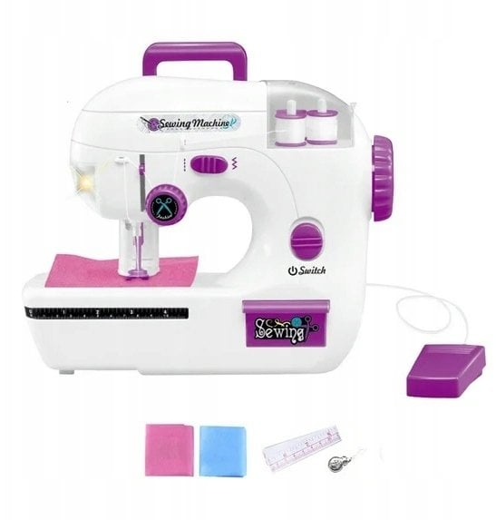 Lodër makinë qepjeje Madej Sewing Machine USB, me pedale, për fëmijë, e bardhë vjollcë